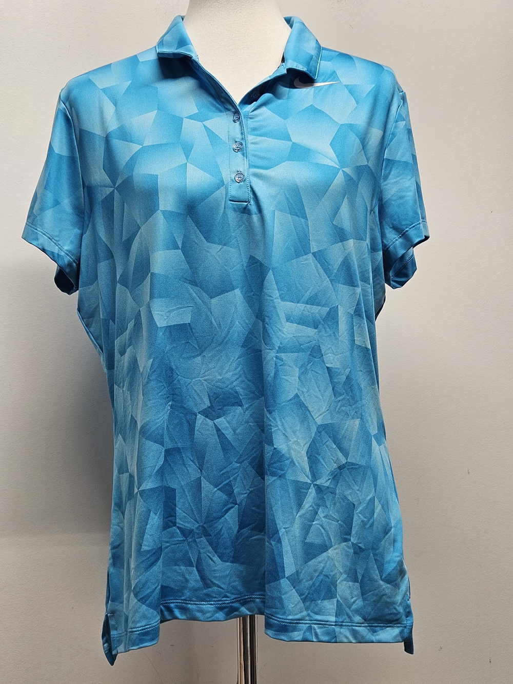 Nike Golf Dri-Fit Women's XL Blue Geometric Print Short Sleeve Polo Shirt
